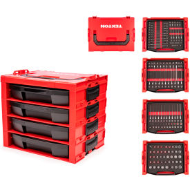 1/4, 3/8, 1/2'' Drive Bit Socket Set in Modular Stacking Tool Box, 213 Pieces
