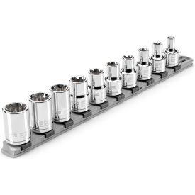 1/2'' Drive Shallow External Star Socket Set with Rail, 10 Pieces