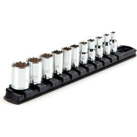 1/4" Drive Shallow 12 Point Socket Set with Rail, 11 Piece