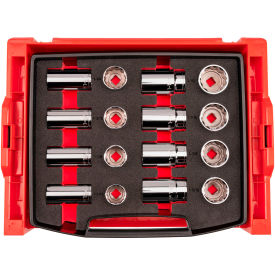 1/2" SAE Drive Shallow & Deep 12 Point Socket Set with Open Top Drawer & Rack, 16 Piece