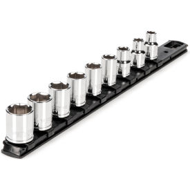 3/8" Drive Shallow 6 Point Socket Set with Rail, 9 Piece