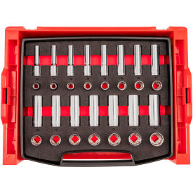 1/2" Drive Shallow & Deep 12 Point Socket Set with Open Top Drawer & Rack, 30 Piece