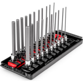 1/4'' Drive Long Hex Bit Socket Set with Rails & Tray, 21 Pieces