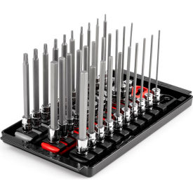 1/4'' Drive Long Hex & Torx Bit Socket Set with Rails & Tray, 31 Pieces