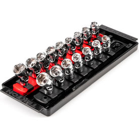1/4" Drive Shallow 6 Point Universal Joint Socket Set with Rails & Tray, 16 Piece