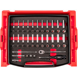 1/4" Drive Shallow Deep Ratchet Set with Open Top Drawer & Rack, 52 Piece