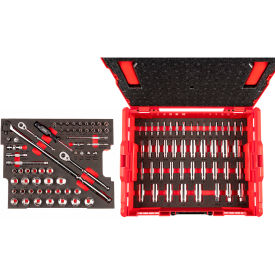 1/4, 3/8'' Drive Shallow & Deep 6-Point Socket Set with Lid Insert, 105 Pieces