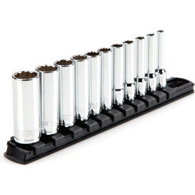 1/4" Drive Deep 12 Point Socket Set with Rail, 11 Piece