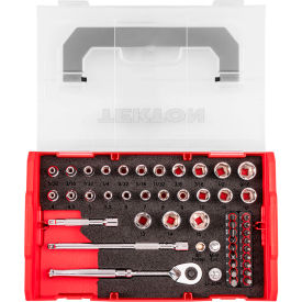 1/4" Drive 6 Point Socket, Bit, & Ratchet Set with Mini Stacking Tool Box 49 Piece
