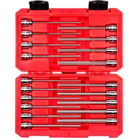 3/8'' Drive Long Ball End Hex Bit Socket Set with Case, 19 Pieces