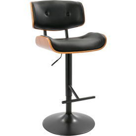 Lombardi Mid-Century Modern Adjustable Barstool, Walnut with Faux Leather, Black