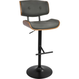 Lombardi Mid-Century Modern Adjustable Barstool, Walnut with Faux Leather, Gray