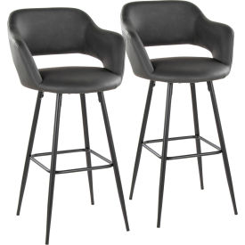 Margarite Contemporary Fixed-Height Swivel Barstool, Black Metal, Gray, 2/Pack