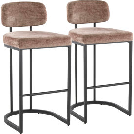 Mid-Back Demi Fixed-Height Barstool, Black Metal, Fabric, Brown, 2/Pack