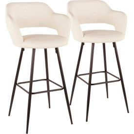 Margarite Contemporary Fixed-Height Swivel Barstool, Black Metal, Cream, 2/Pack