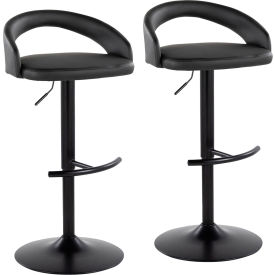 Grotto Upholstered Adjustable Barstool, Black Metal, Faux Leather, 2/Pack