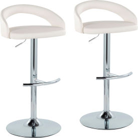 Grotto Upholstered Adjustable Barstool, Chrome Metal, Faux Leather, White, 2/Pack