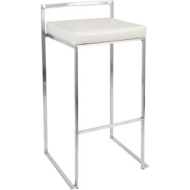 Fuji Contemporary Stackable Barstool, Faux Leather, White, 2/Pack
