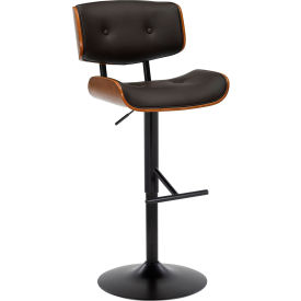 Lombardi Mid-Century Modern Adjustable Barstool, Black Metal, Walnut Wood, Espresso