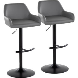 Daniella Adjustable Swivel Barstool, Black Metal, Faux Leather, Gray, 2/Pack