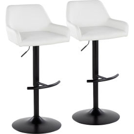 Daniella Adjustable Swivel Barstool, Black Metal, Faux Leather, White, 2/Pack