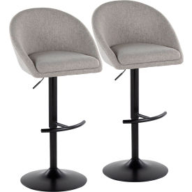 Matisse Contemporary Adjustable Barstool, Black Metal, Fabric, Gray, 2/Pack