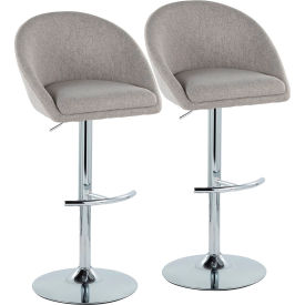 Matisse Contemporary/Glam Adjustable Barstool, Chrome Metal, Fabric, Gray, 2/Pack