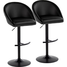 Matisse Contemporary Adjustable Barstool, Black Metal, Faux Leather, Black, 2/Pack