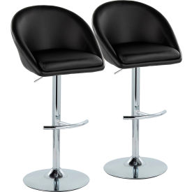 Matisse Contemporary/Glam Adj. Barstool, Chrome Metal, Faux Leather, Black, 2/Pack