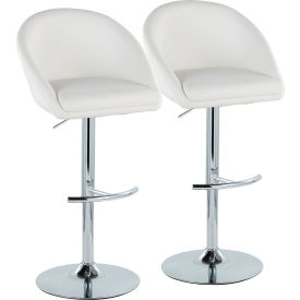 Matisse Contemporary/Glam Adj. Barstool, Chrome Metal, Faux Leather, White, 2/Pack