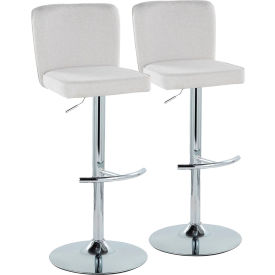 Henry Contemporary Adjustable Barstool, Chrome Metal, Fabric, White, 2/Pack