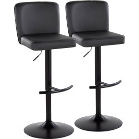 Henry Contemporary Adjustable Barstool, Black Metal, Faux Leather, Black, 2/Pack