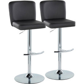 Henry Contemporary Adjustable Barstool, Chrome Metal, Faux Leather, Black, 2/Pack