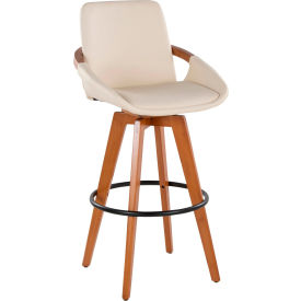 Cosmo Mid-Century Fixed-Height Swivel Barstool, Walnut Bamboo