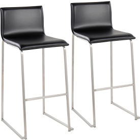 Mara Contemporary Barstool, Stainless Steel, Faux Leather, Black, 2/Pack