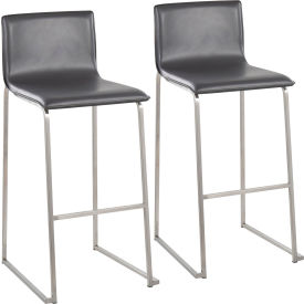Mara Contemporary Barstool, Stainless Steel, Faux Leather, Gray, 2/Pack