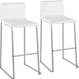 Mara Contemporary Barstool, Stainless Steel, Faux Leather, White, 2/Pack