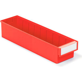 Storage Bins, 19-11/16"L x 5-3/16"W x 3-15/16"H, Red, Pack of 20