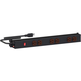 Power Rail with 6 Outlets & 8'L Cord, 15 Amp, 125 Volts, 19-1/4"W, Black
