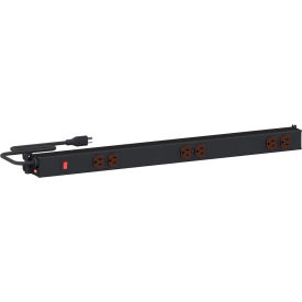 Power Rail with 6 Outlets & 8'L Cord, 15 Amp, 125 Volts, 29-1/16"W, Black