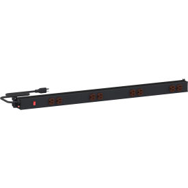 Power Rail with 8 Outlets & 8'L Cord, 15 Amp, 125 Volts, 35-1/16"W, Black