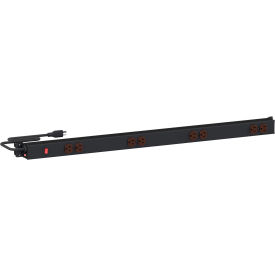 Power Rail with 8 Outlets & 8'L Cord, 15 Amp, 125 Volts, 38-15/16"W, Black