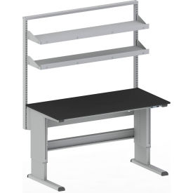 Concept Ergo Workbench with Electric Frame & 2 Shelves, 72"W x 30"D, Light Gray