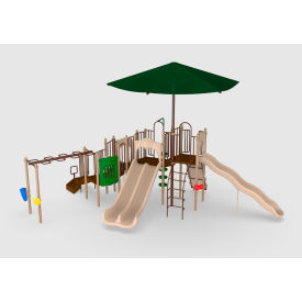 Slide Mountain with Shade, Ground Spikes, Inground Ladder & Shade Posts, Natural