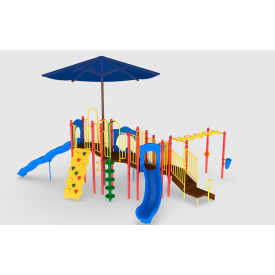 Slide Mountain with Shade, Ground Spikes, Inground Ladder & Shade Posts, Multi-color