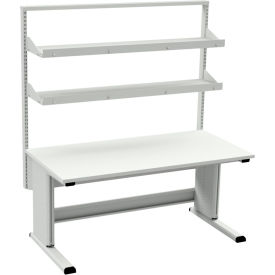 Concept Ergo Workbench with Allen Key Frame & 2 Shelves, 72"W x 30"D, Light Gray