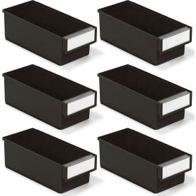 ESD Shelf Bin, 5-3/16"W x 11-13/16"L x 3-15/16"H, Black, Pack of 6