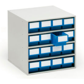 Steel Storage Cabinet, 15-3/4"W x 15-3/4"D x 15-9/16"H, 16 Blue Drawers