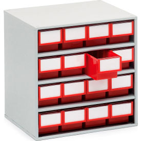 Steel Storage Cabinet, 5-15-3/4"W x 11-13/16"D x 15-9/16"H, 16 Red Drawers