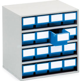 Steel Storage Cabinet, 15-3/4"W x 11-13/16"D x 15-9/16"H, 16 Blue Drawers
